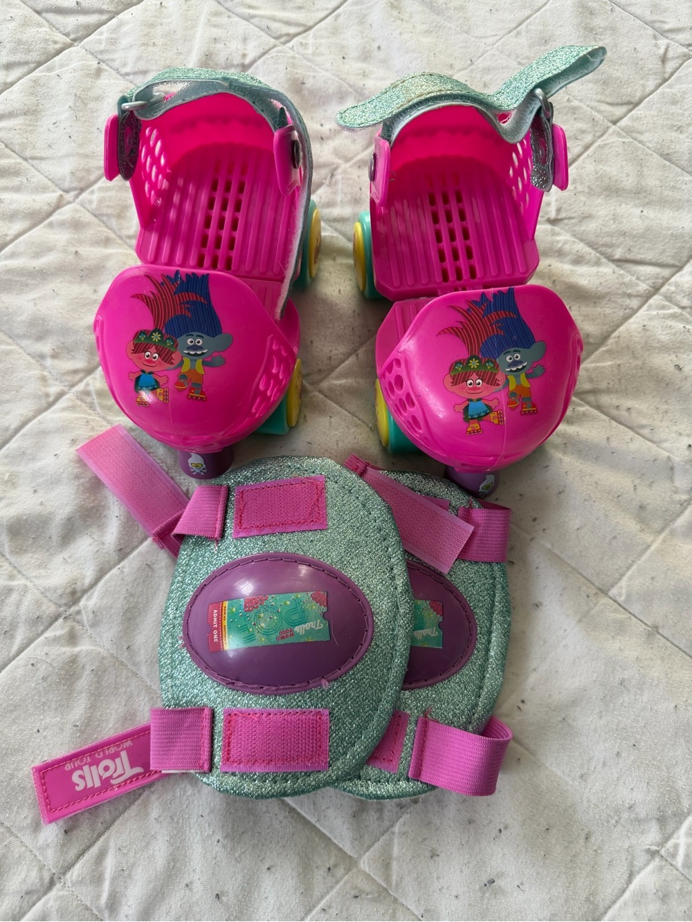 Trolls Pink and Mint Kids Roller Shoe Covers with Character Graphics